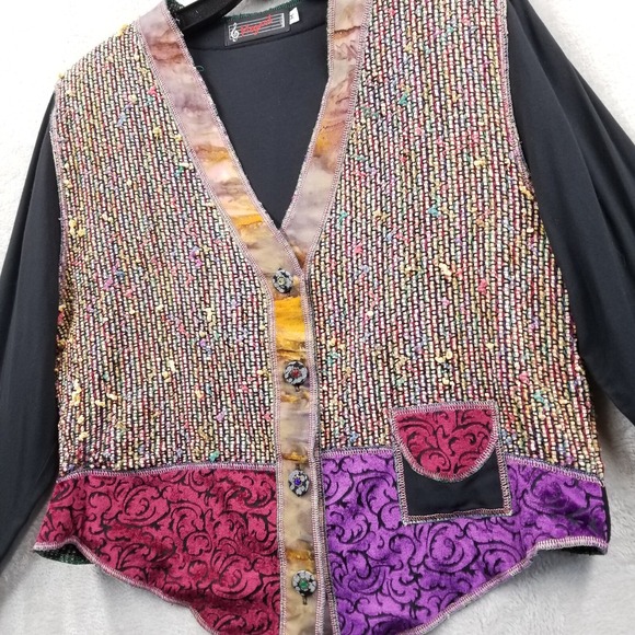 Vintage Jacket Women M Patchwork Colorful Chenille Velvet Art to Wear Hippie - Picture 3 of 11